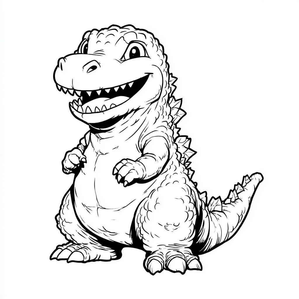 Godzilla coloring page – Smiling Godzilla Friendly Cartoon Ver