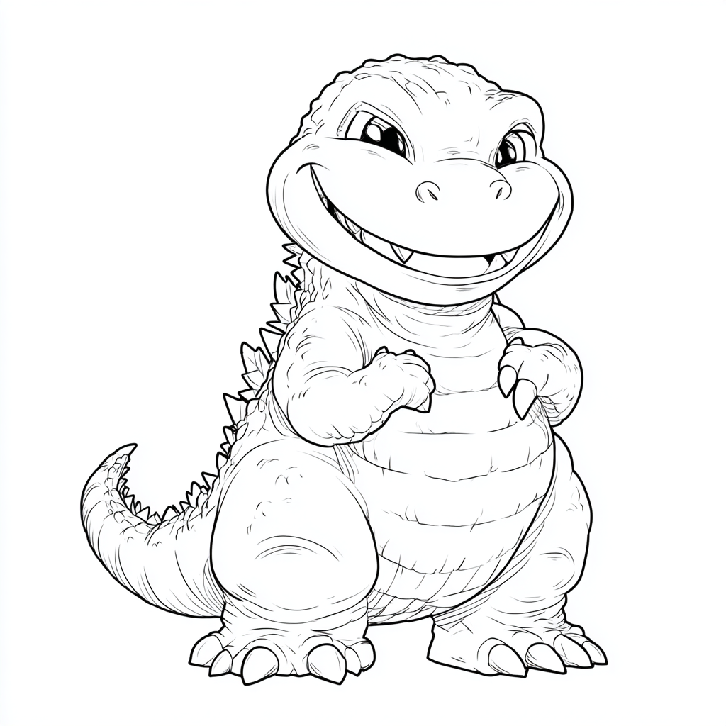 Godzilla coloring page – Smiling Godzilla Friendly Cartoon Ver