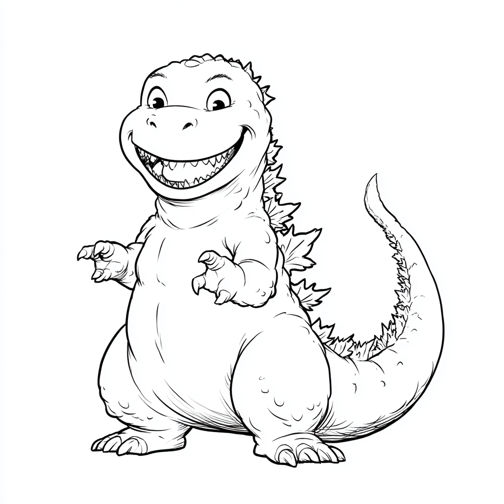 Godzilla coloring page – Smiling Godzilla Friendly Cartoon Ver