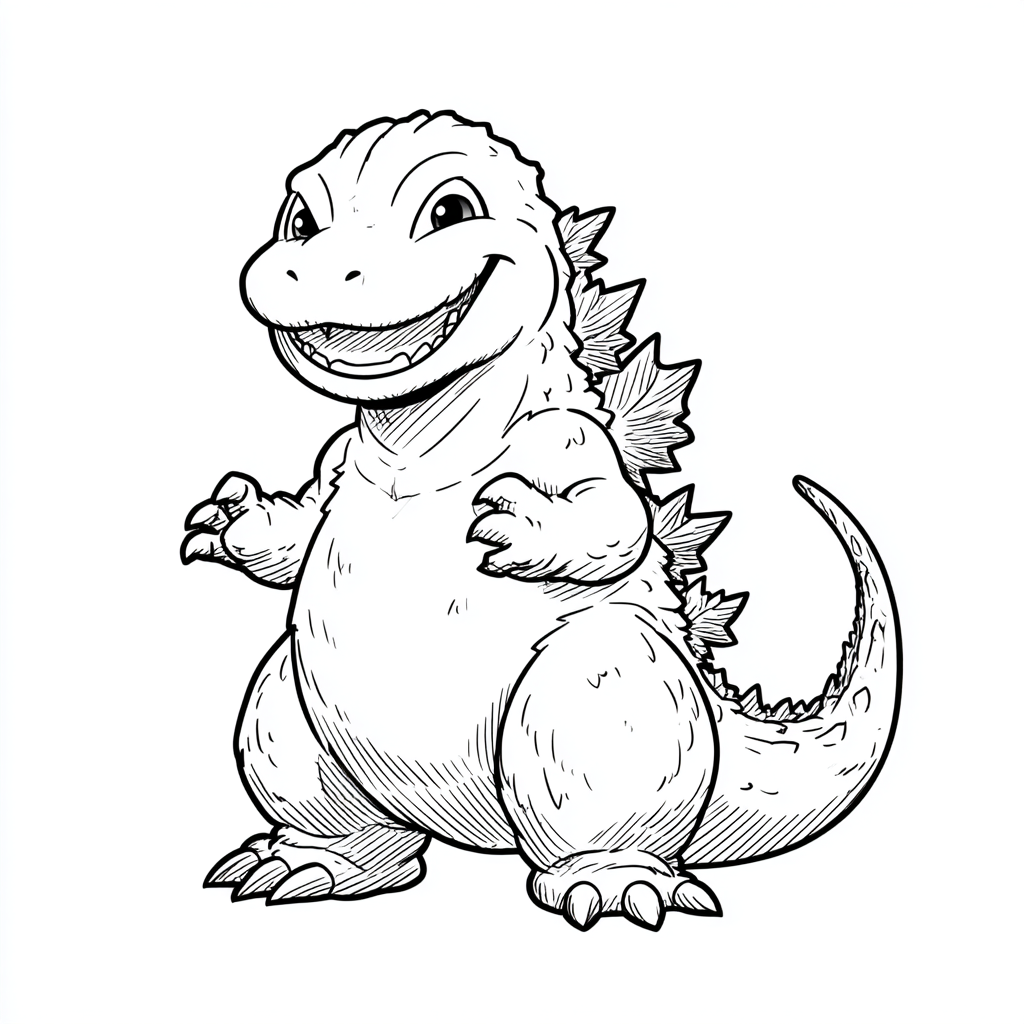 Godzilla coloring page – Smiling Godzilla Friendly Cartoon Ver