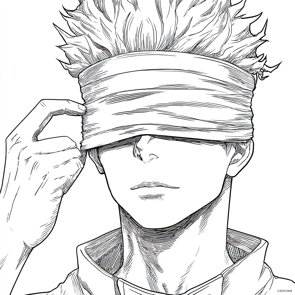 Gojo coloring page – Gojo With Blindfold Iconic Blindfold Look