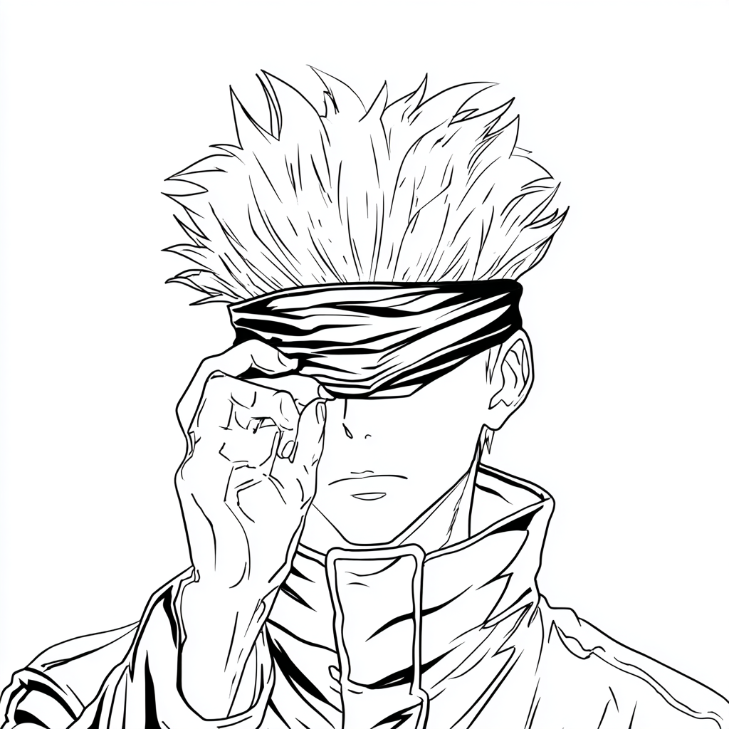 Gojo coloring page – Gojo With Blindfold Iconic Blindfold Look