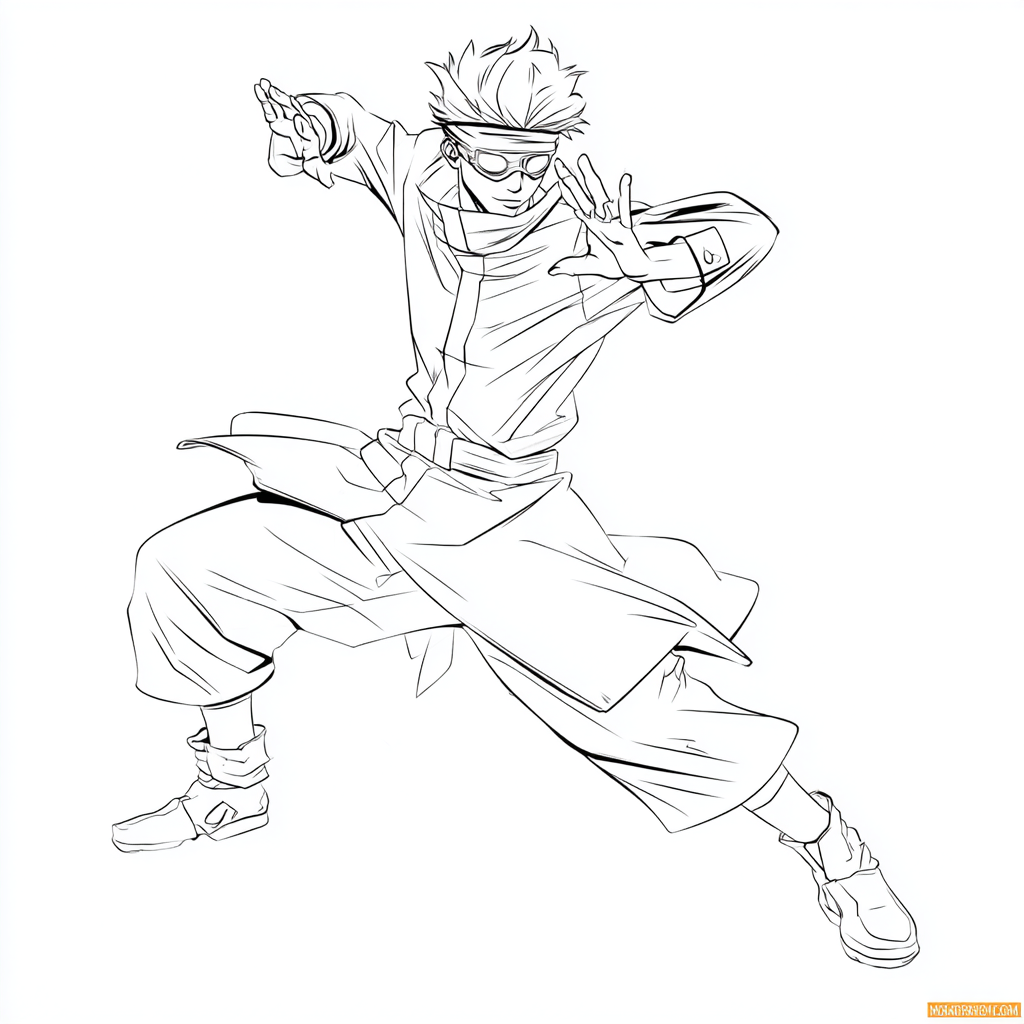 Gojo coloring page – Jujutsu Sorcerer Pose Gojo In Battle Stan