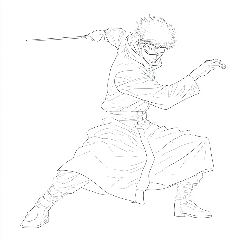 Gojo coloring page – Jujutsu Sorcerer Pose Gojo In Battle Stan