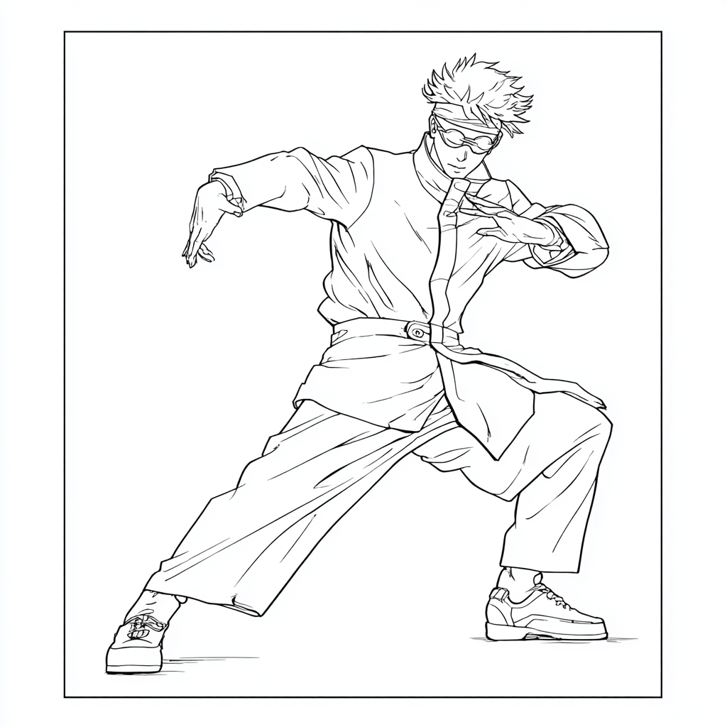 Gojo coloring page – Jujutsu Sorcerer Pose Gojo In Battle Stan