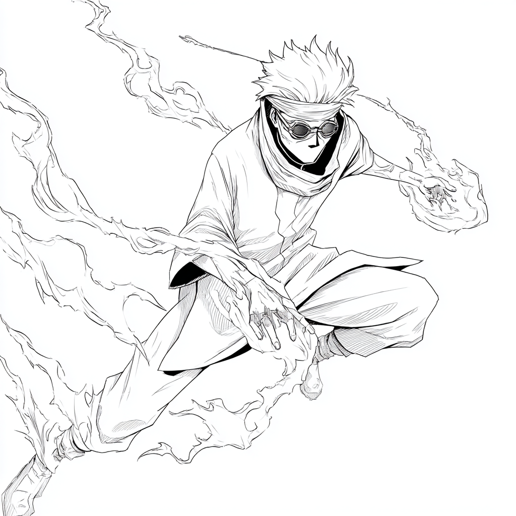 Gojo coloring page – Kaisen Coloring Line Art Stylized Anime L