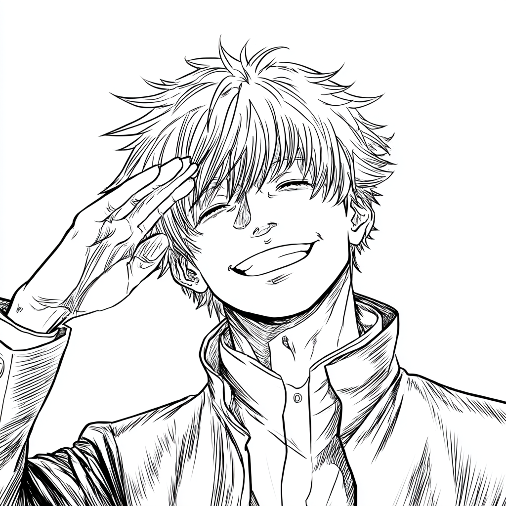 Gojo coloring page – Satoru Gojo Anime Drawing Gojo Smiling Wi