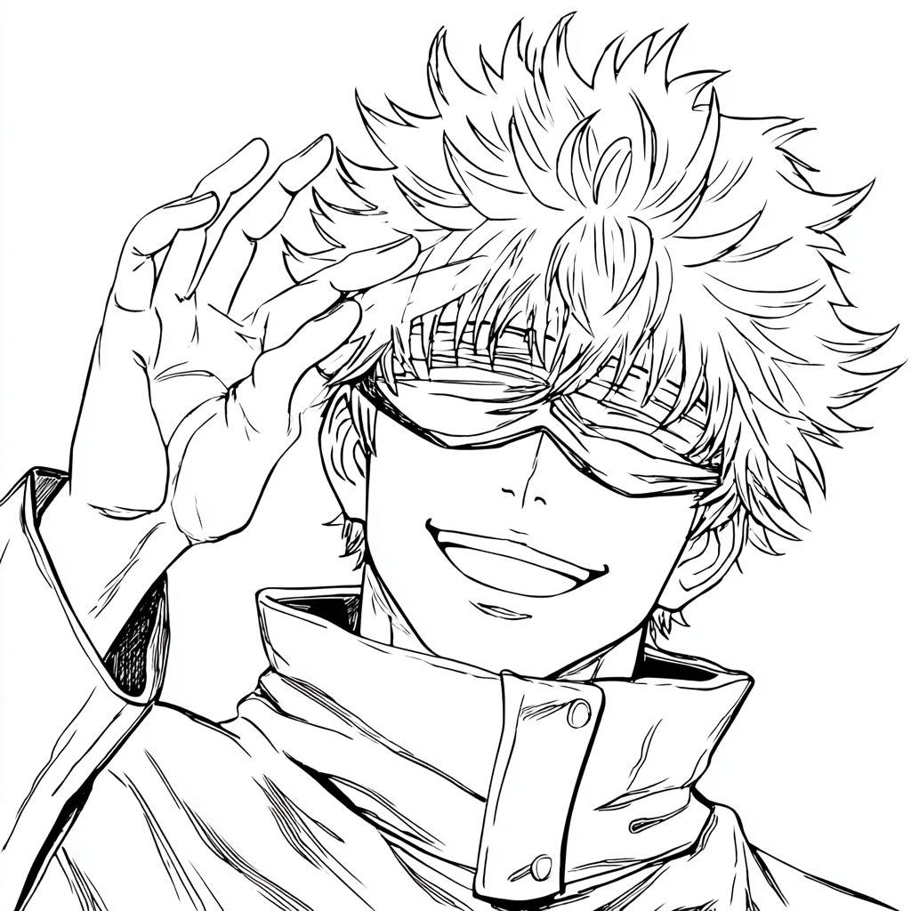 Gojo coloring page – Satoru Gojo Anime Drawing Gojo Smiling Wi
