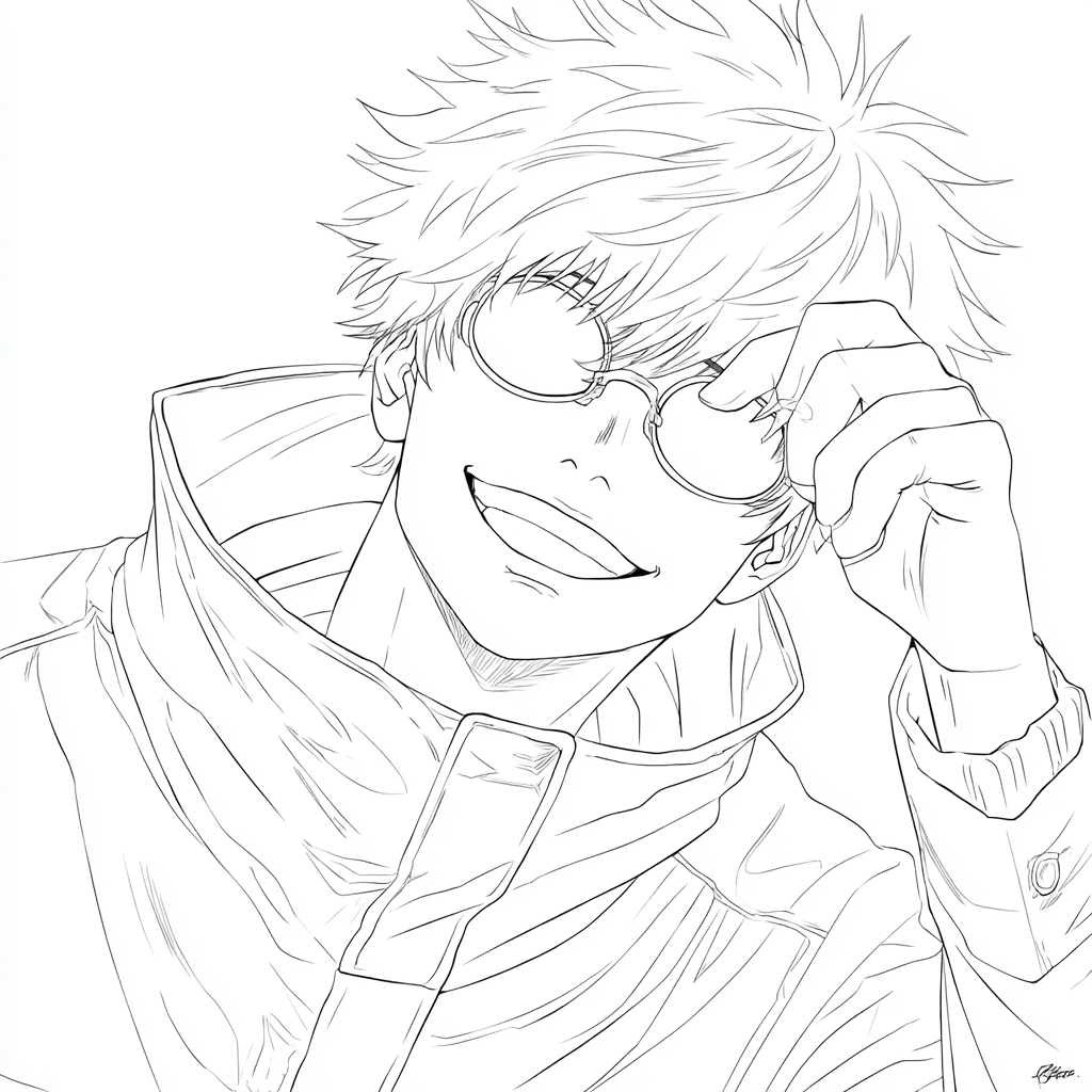 Gojo coloring page – Satoru Gojo Anime Drawing Gojo Smiling Wi