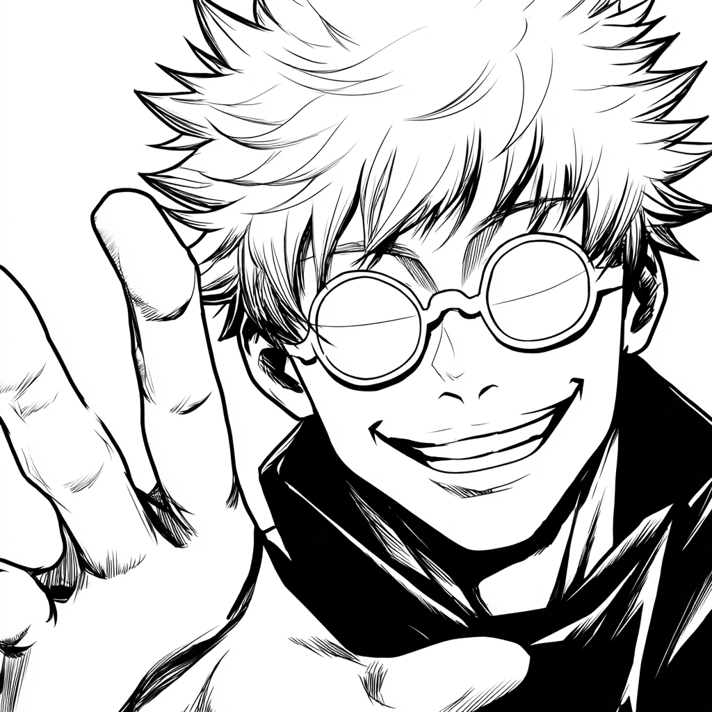 Gojo coloring page – Satoru Gojo Anime Drawing Gojo Smiling Wi