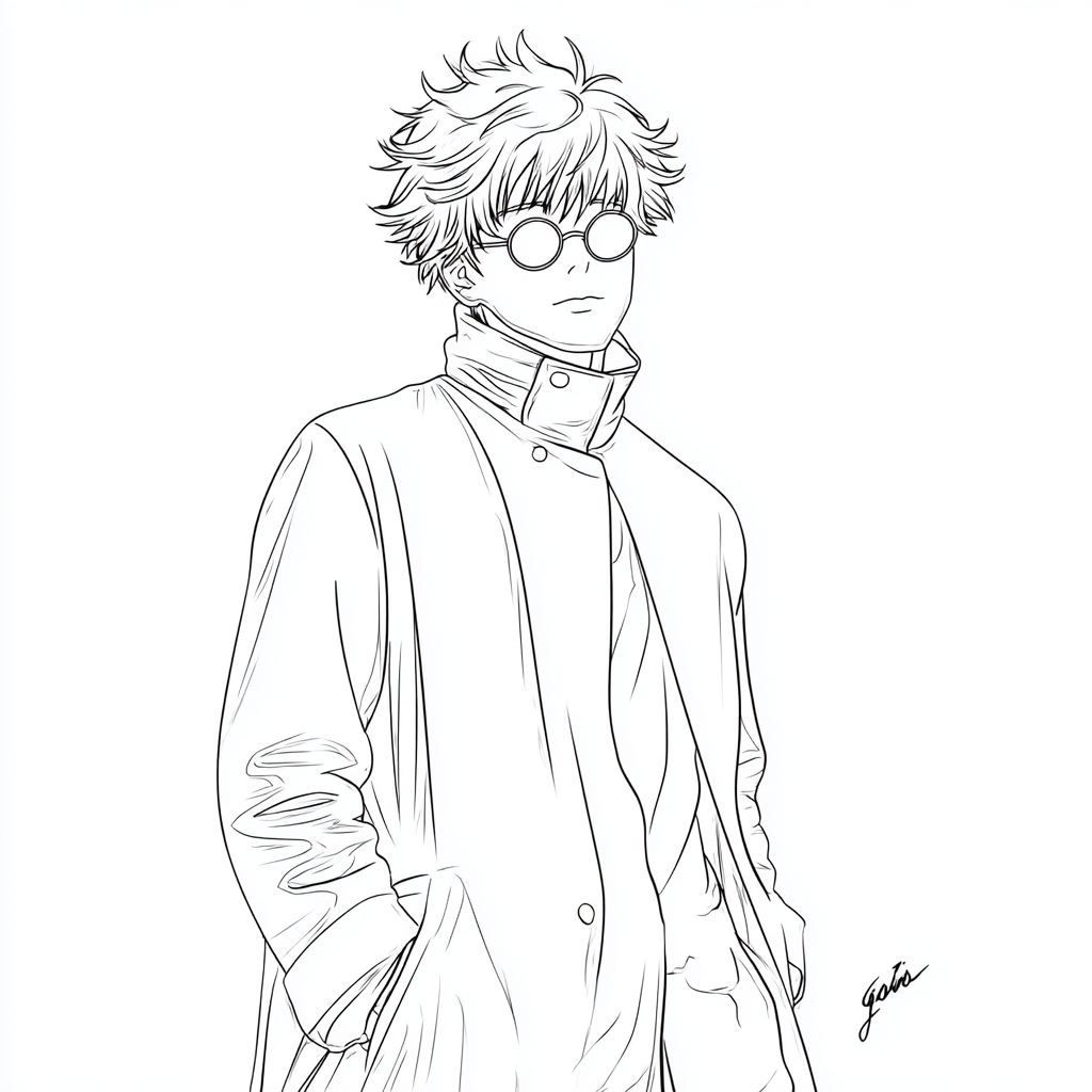 Gojo coloring page – Satoru Line Art Clean Minimalist Line Art