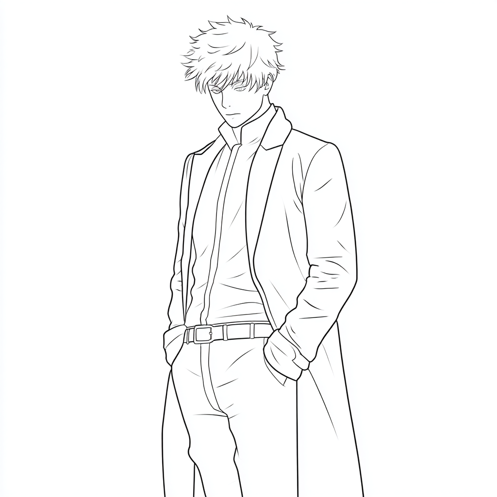 Gojo coloring page – Satoru Line Art Clean Minimalist Line Art