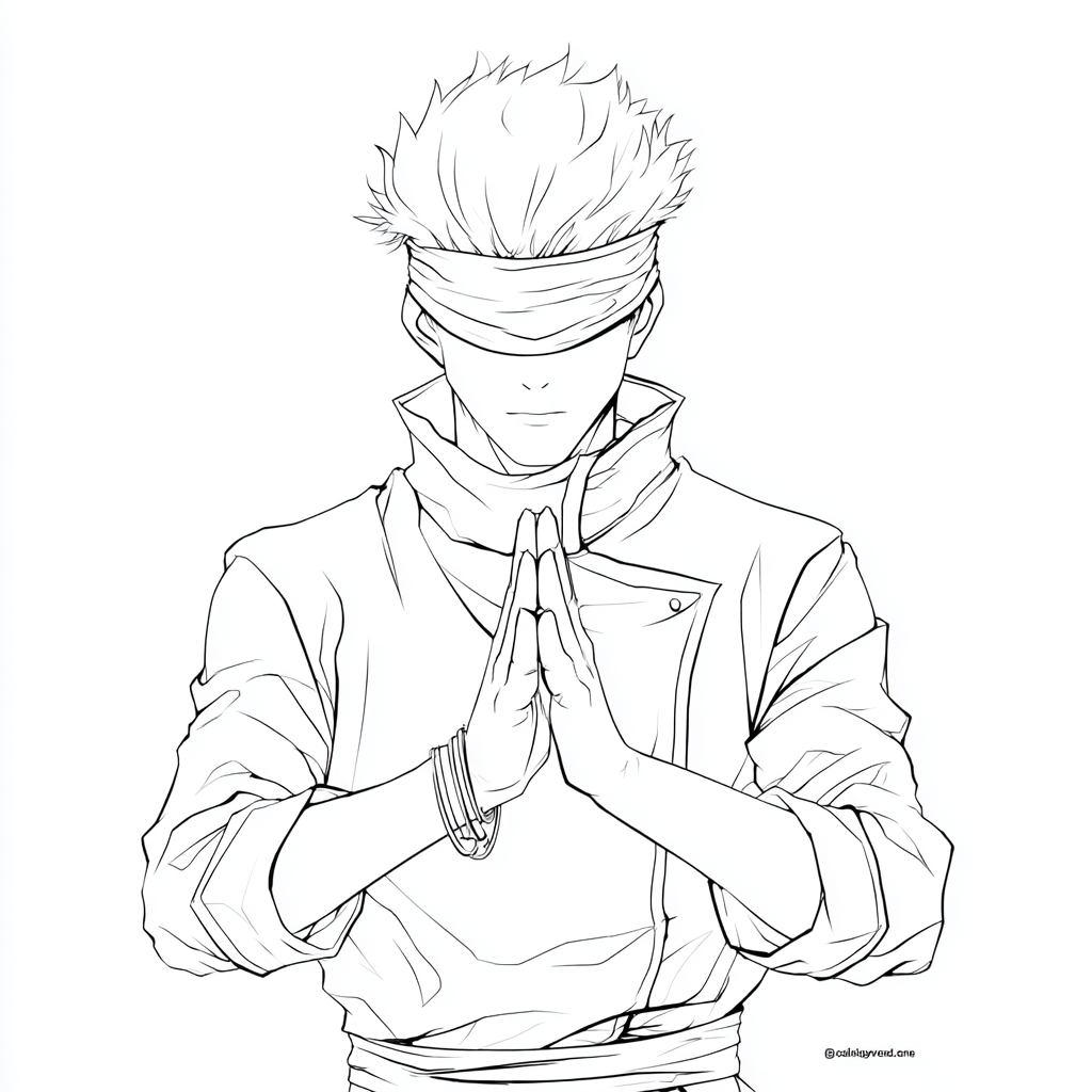 Gojo coloring page – Anime Coloring Gojo In Anime Pose With Bl