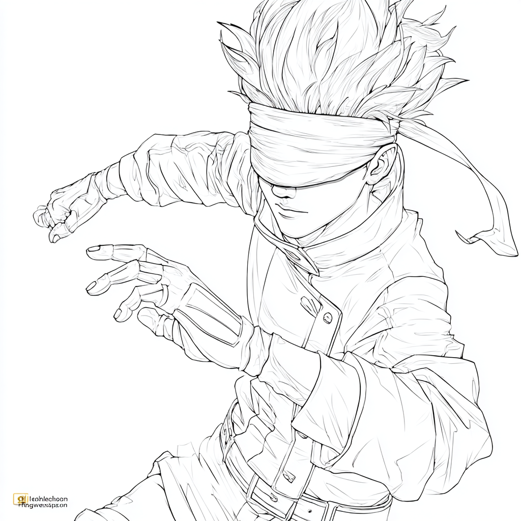 Gojo coloring page – Anime Coloring Gojo In Anime Pose With Bl