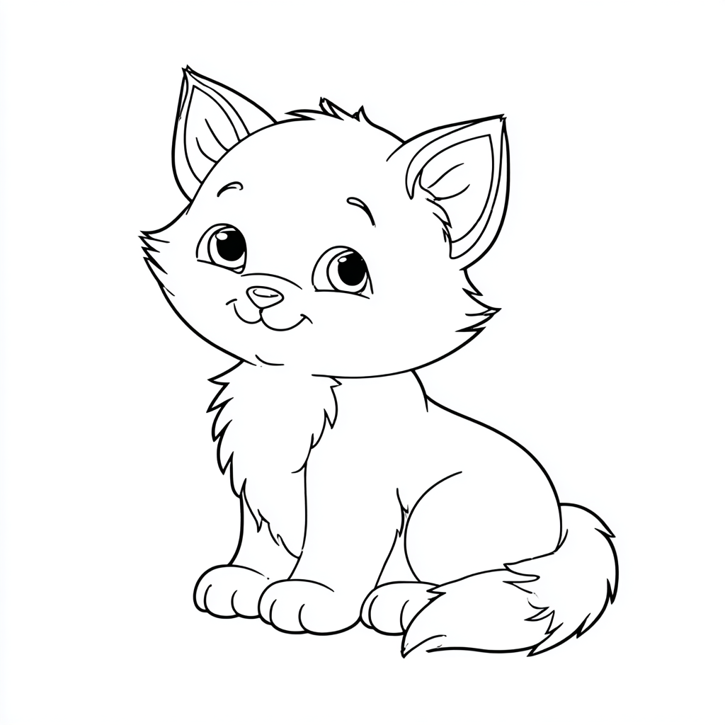 Kitten coloring page – Cartoon Kitten Rounded Cartoon Proporti