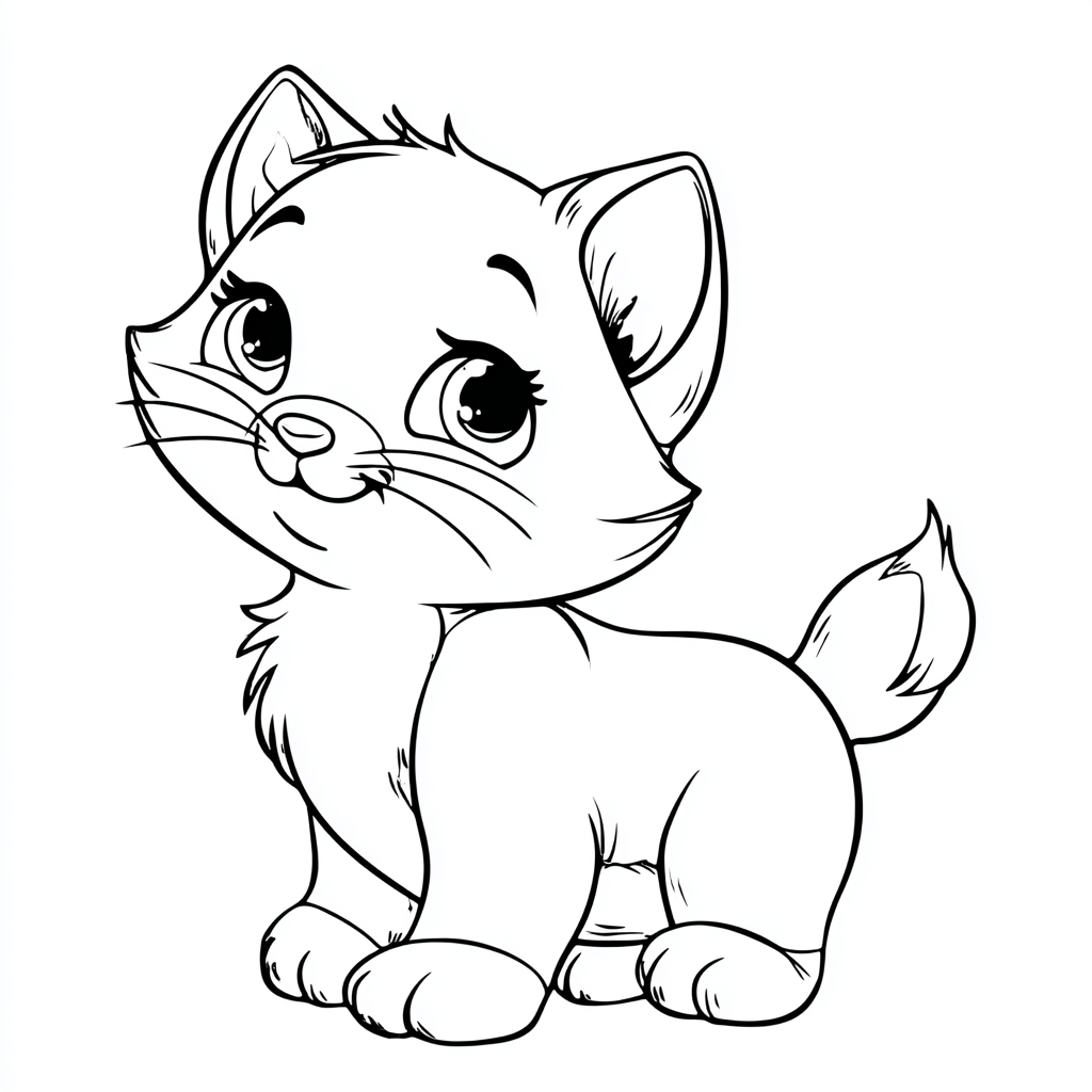 Kitten coloring page – Cartoon Kitten Rounded Cartoon Proporti