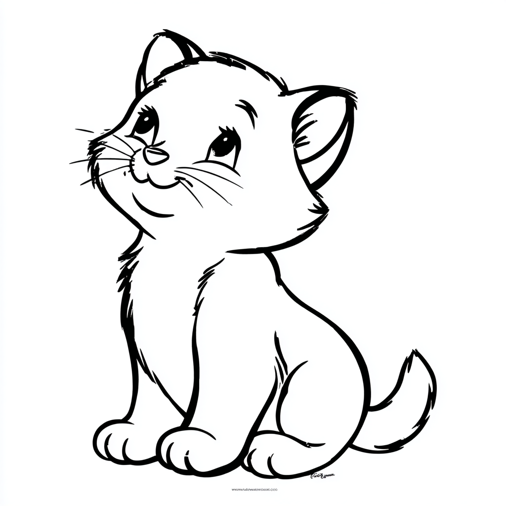 Kitten coloring page – Cartoon Kitten Rounded Cartoon Proporti