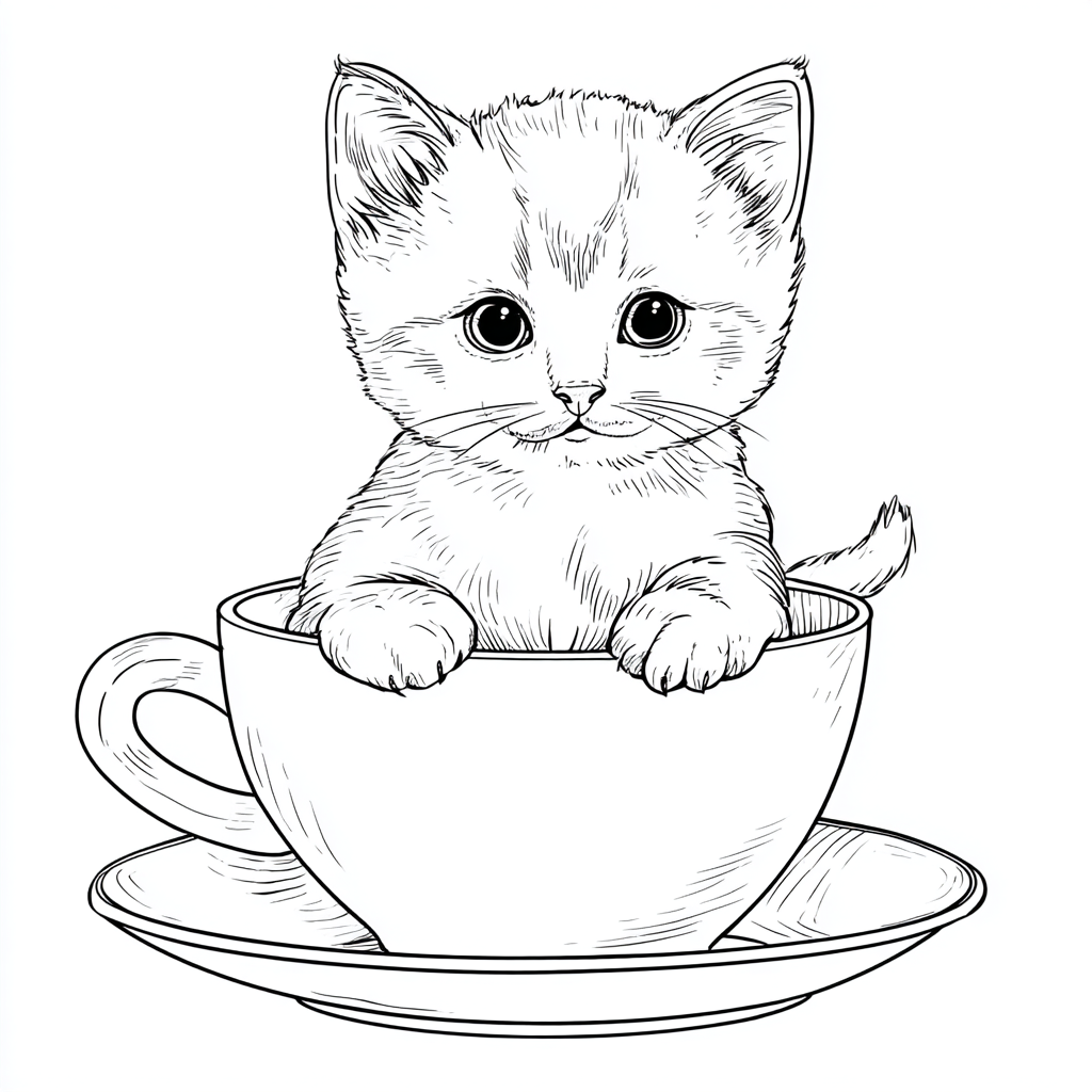 Kitten coloring page – Cute Kitten Sitting In Teacup Adorable