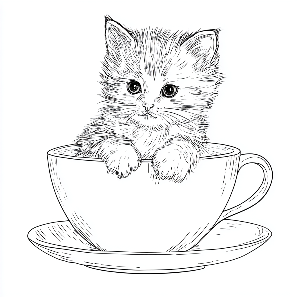 Kitten coloring page – Cute Kitten Sitting In Teacup Adorable