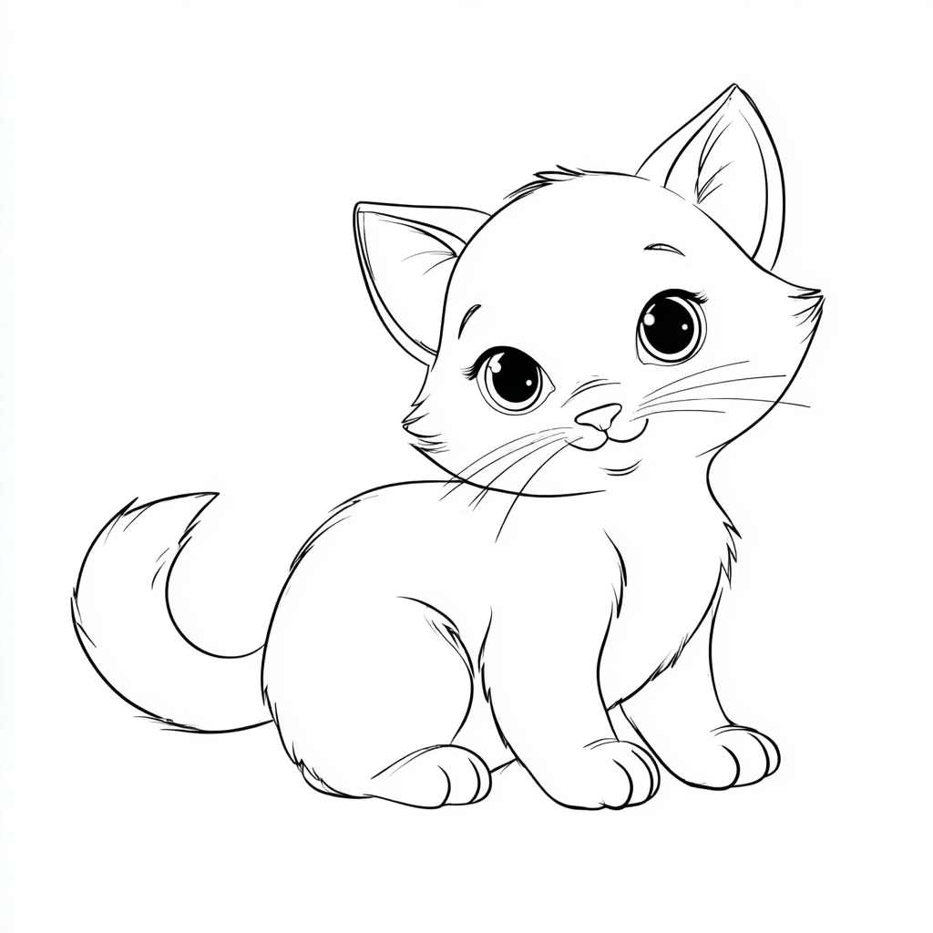 Kitten coloring page – Easy Kitten Drawing Ultra-simple Outlin