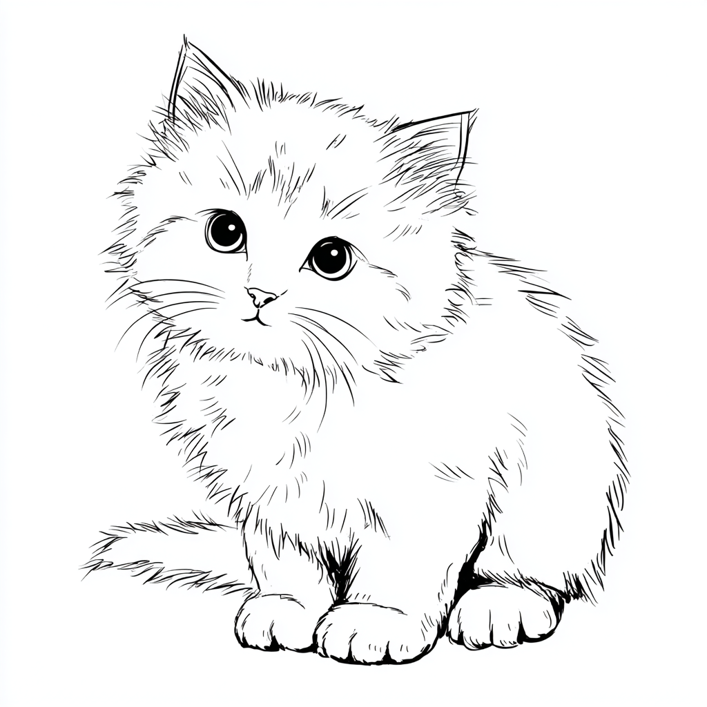 Kitten coloring page – Easy Kitten Drawing Ultra-simple Outlin