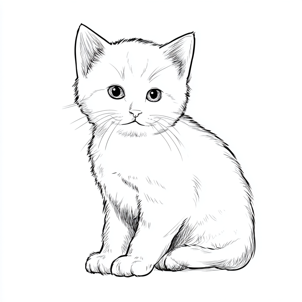 Kitten coloring page – Easy Kitten Drawing Ultra-simple Outlin