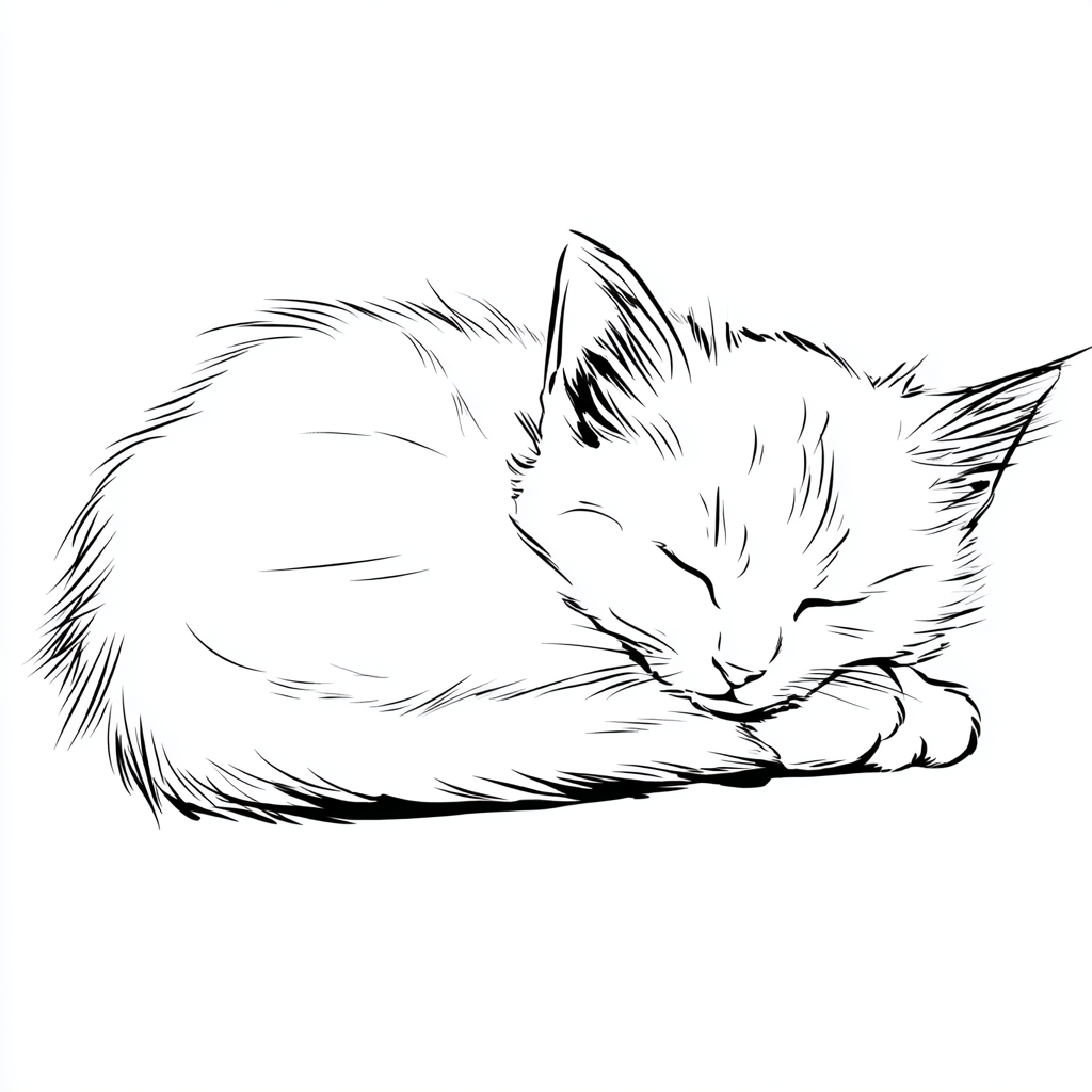 Kitten coloring page – Sleeping Kitten Curled-up Kitten Pose S