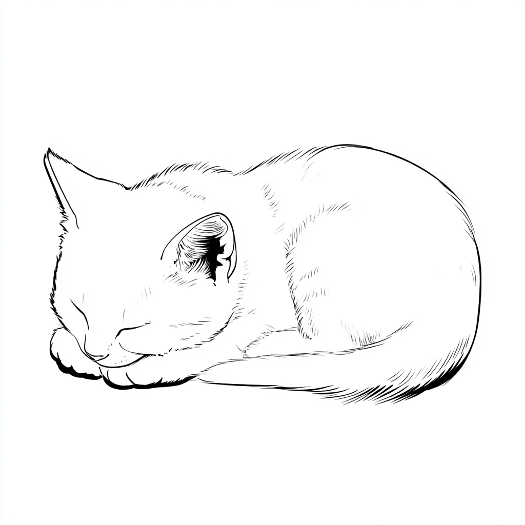 Kitten coloring page – Sleeping Kitten Curled-up Kitten Pose S