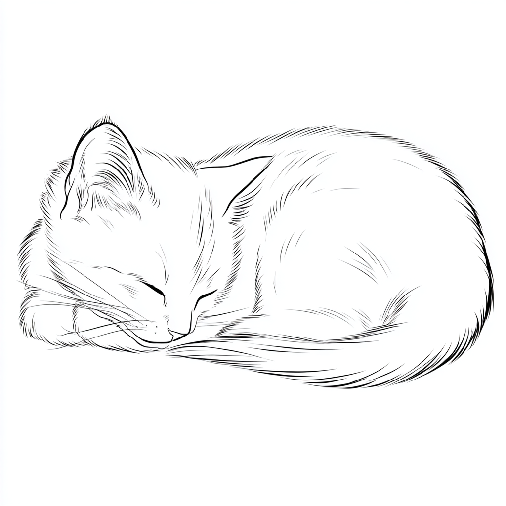 Kitten coloring page – Sleeping Kitten Curled-up Kitten Pose S
