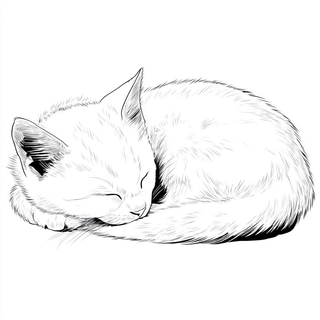 Kitten coloring page – Sleeping Kitten Curled-up Kitten Pose S