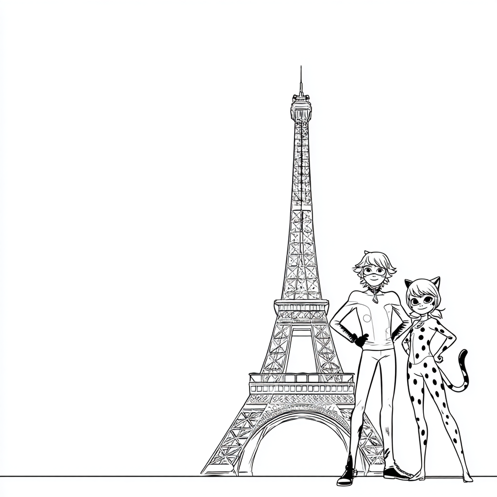 Miraculous Ladybug coloring page – Eiffel Tower Scene Ladybug