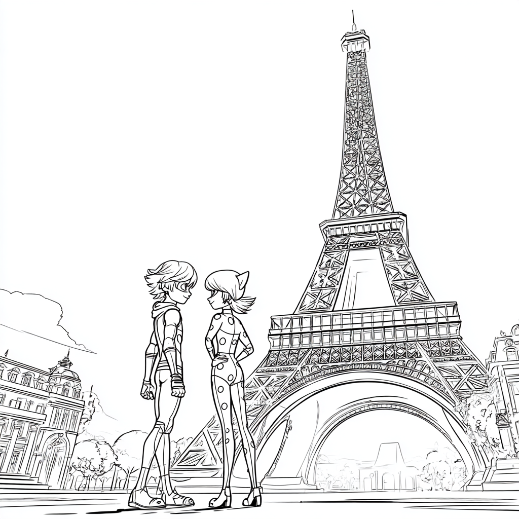 Miraculous Ladybug coloring page – Eiffel Tower Scene Ladybug