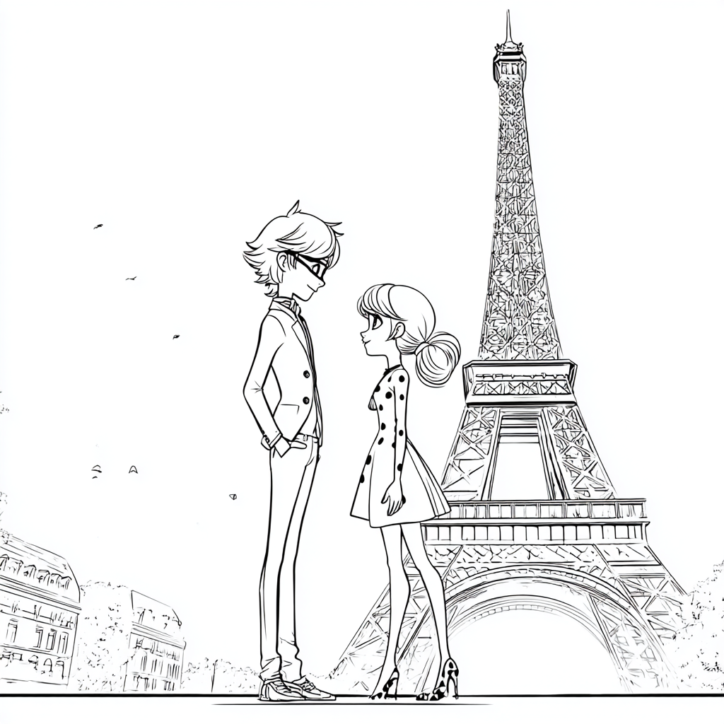 Miraculous Ladybug coloring page – Eiffel Tower Scene Ladybug
