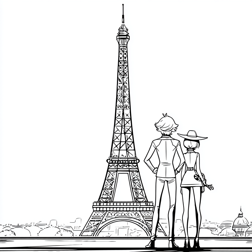 Miraculous Ladybug coloring page – Eiffel Tower Scene Ladybug