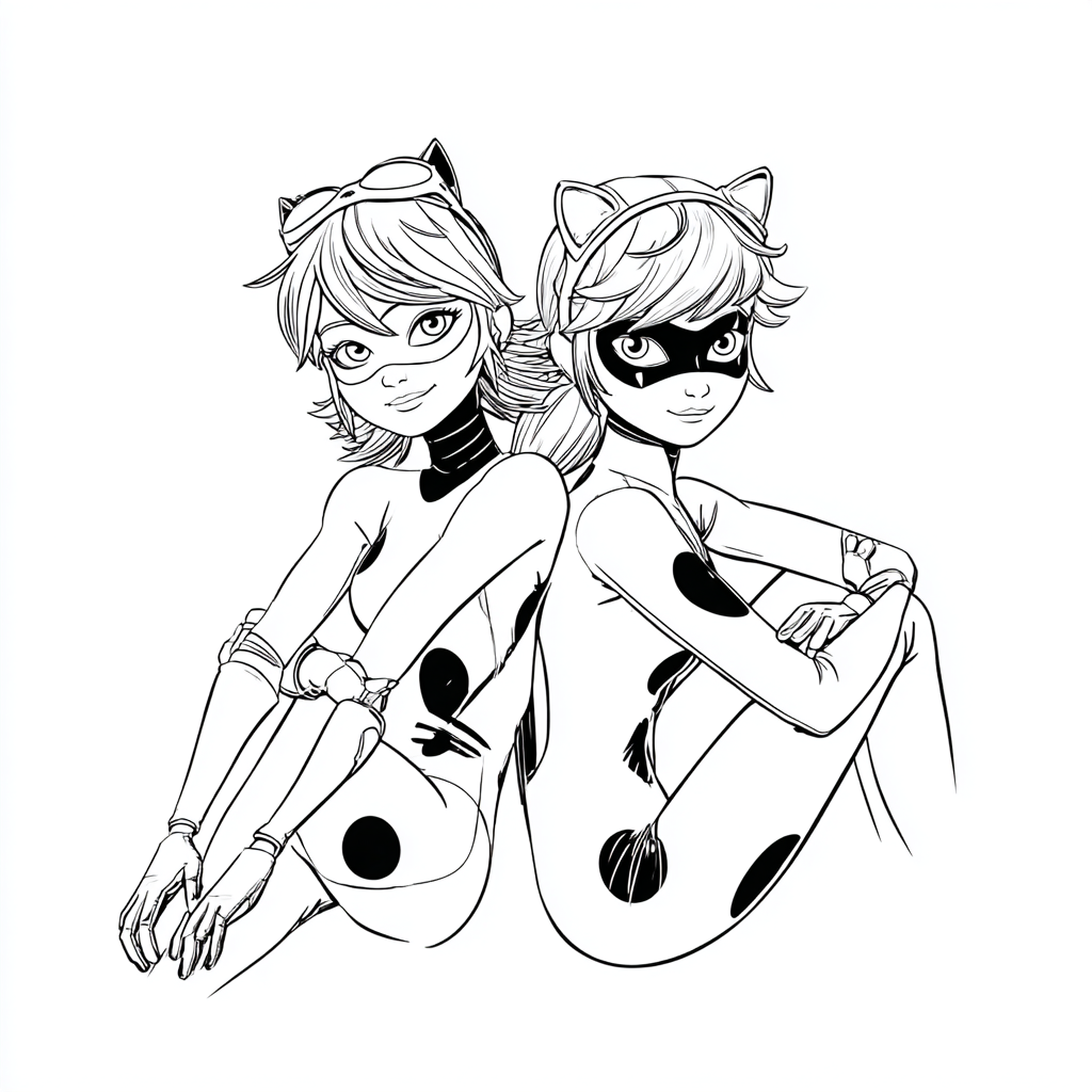 Miraculous Ladybug coloring page – Ladybug And Cat Noir Simple