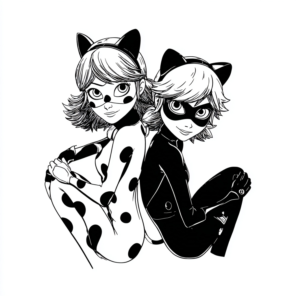 Miraculous Ladybug coloring page – Ladybug And Cat Noir Simple