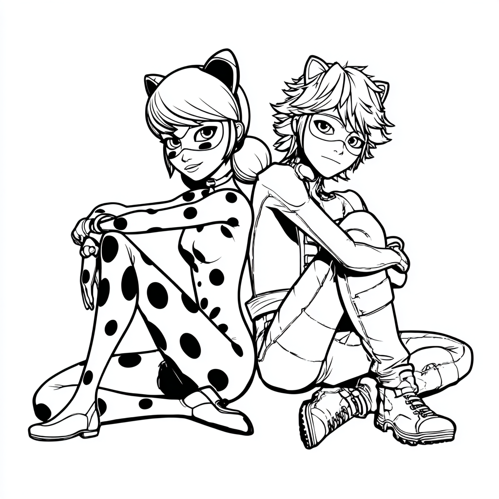 Miraculous Ladybug coloring page – Ladybug And Cat Noir Simple