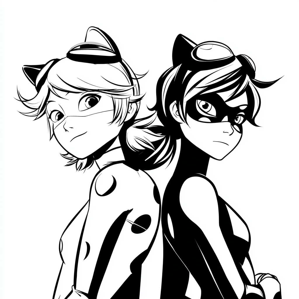 Miraculous Ladybug coloring page – Ladybug And Cat Noir Simple