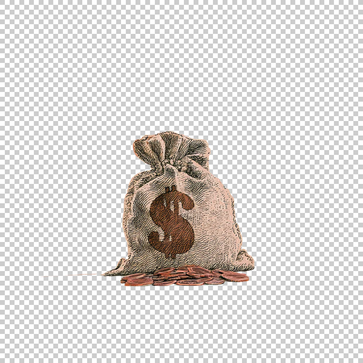 Beige Sack With Large Dollar Sign And Scattered Df594621-ebe0-49f3-9b11-dea447e19190 0 H transparent PNG