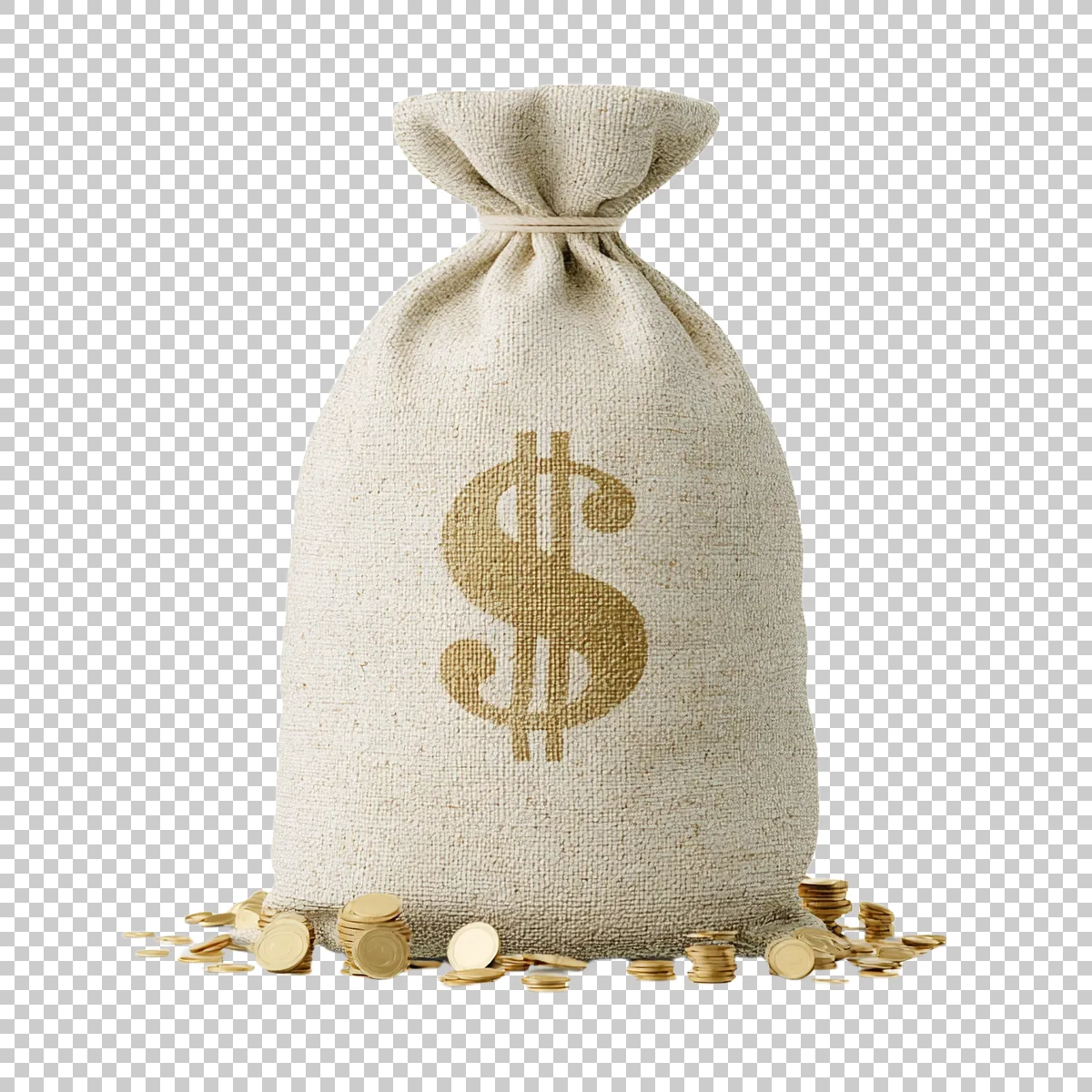 Beige Sack With Large Dollar Sign And Scattered Df594621-ebe0-49f3-9b11-dea447e19190 1 H transparent PNG