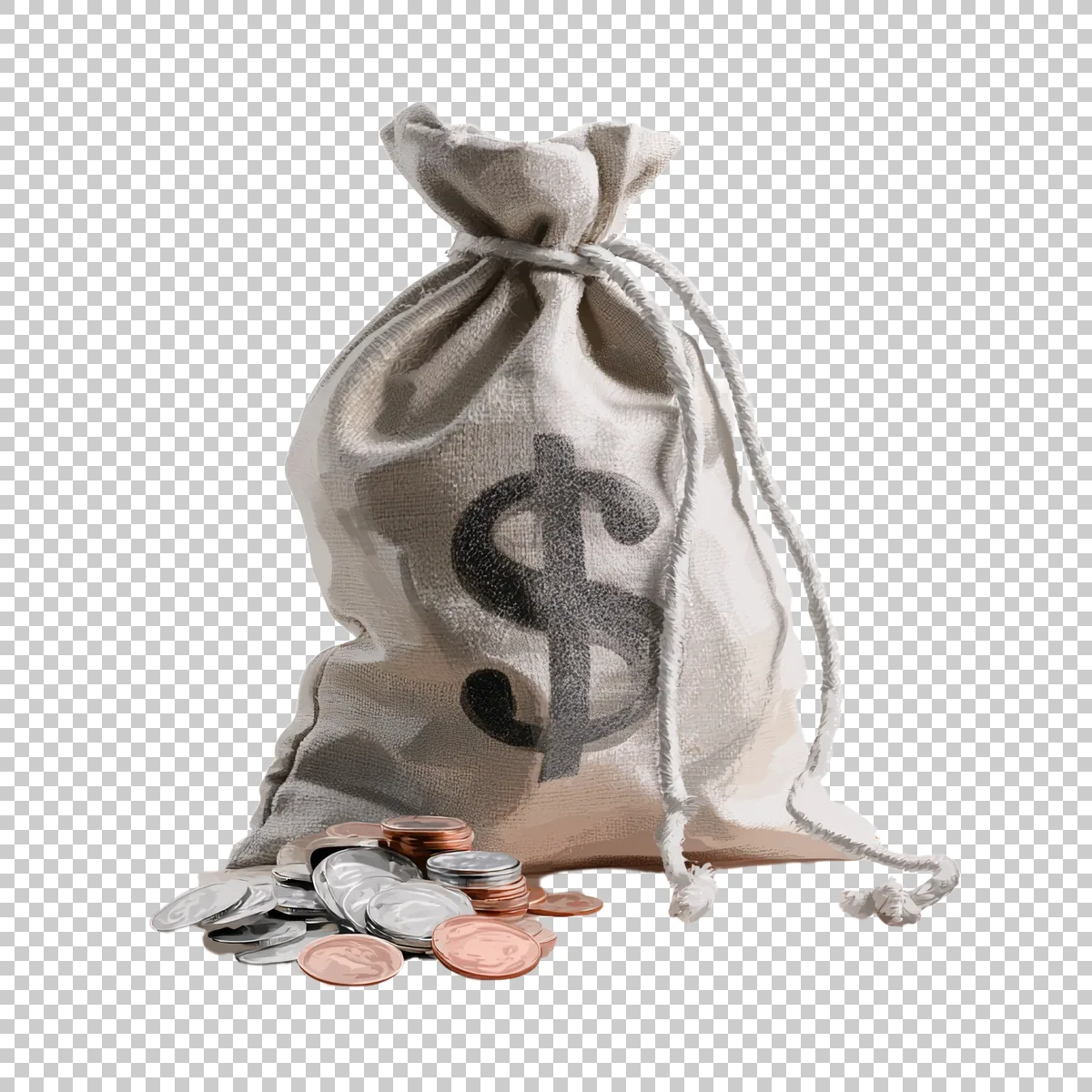 Beige Sack With Large Dollar Sign And Scattered Df594621-ebe0-49f3-9b11-dea447e19190 3 H transparent PNG