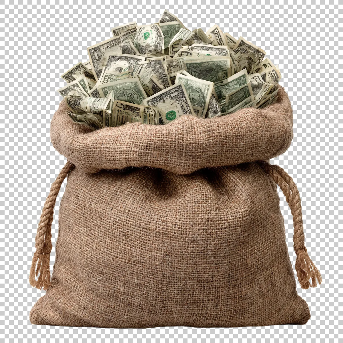 Cloth Money Bag Overflowing With Dollar Bills B 912b77e5-c575-43fa-a47a-b09fb894efaf 0 H transparent PNG
