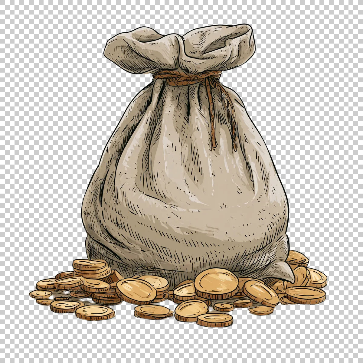 Hand Drawn Style Money Sack With Coins Around T 8f0b6478-121a-4e9e-b33e-0568da20a77d 2 H transparent PNG