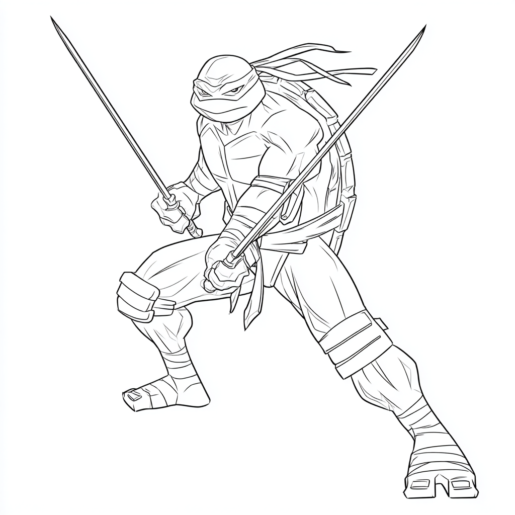 Ninja Turtle coloring page – Leonardo Pose Simple Line Art Of