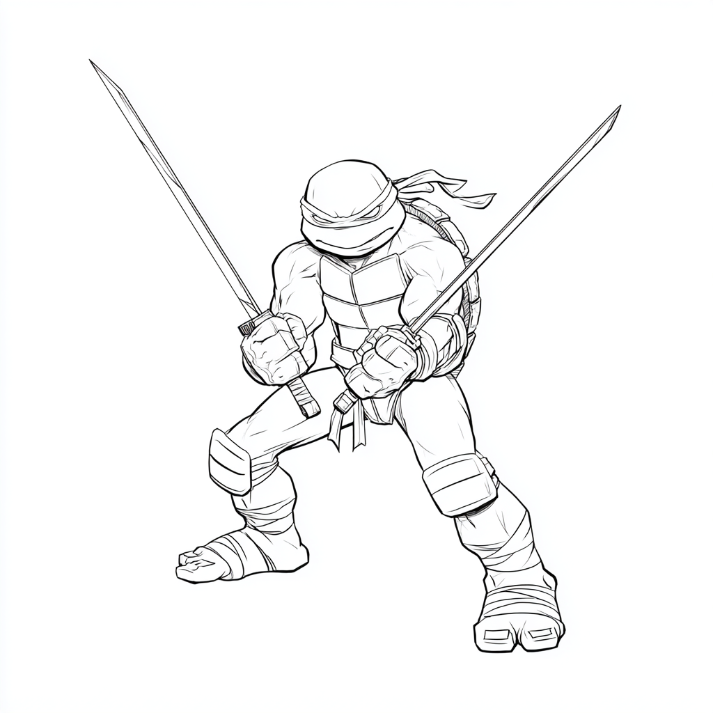 Ninja Turtle coloring page – Leonardo Pose Simple Line Art Of