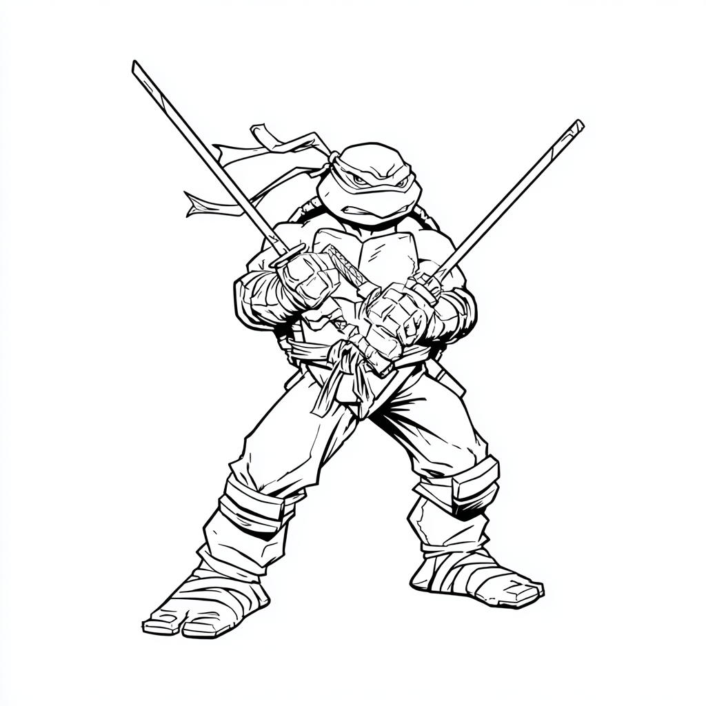 Ninja Turtle coloring page – Leonardo Pose Simple Line Art Of