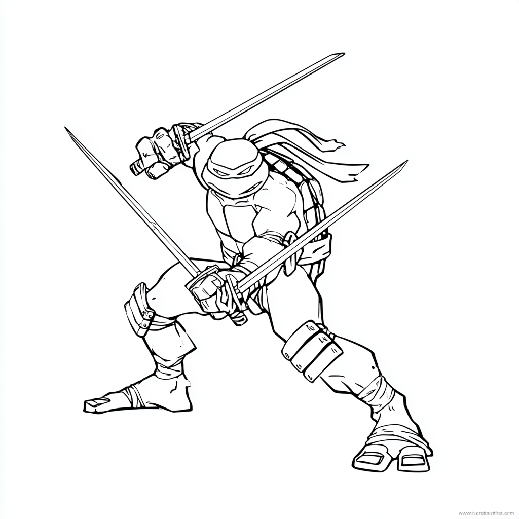Ninja Turtle coloring page – Leonardo Pose Simple Line Art Of