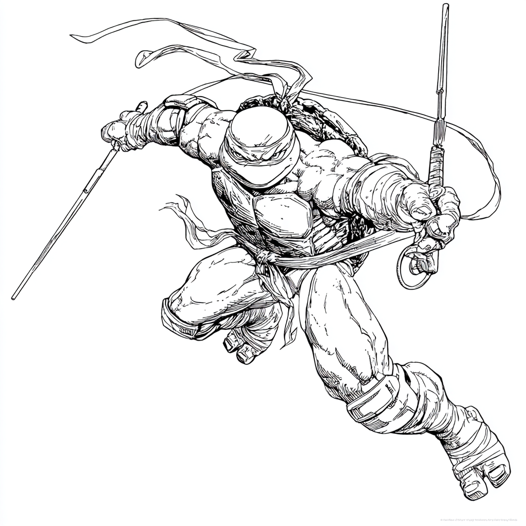 Ninja Turtle coloring page – Michelangelo Nunchucks Clean Outl