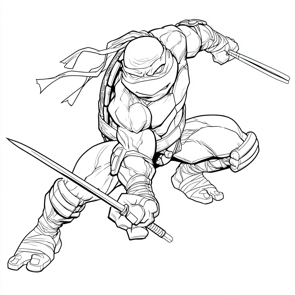 Ninja Turtle coloring page – Michelangelo Nunchucks Clean Outl