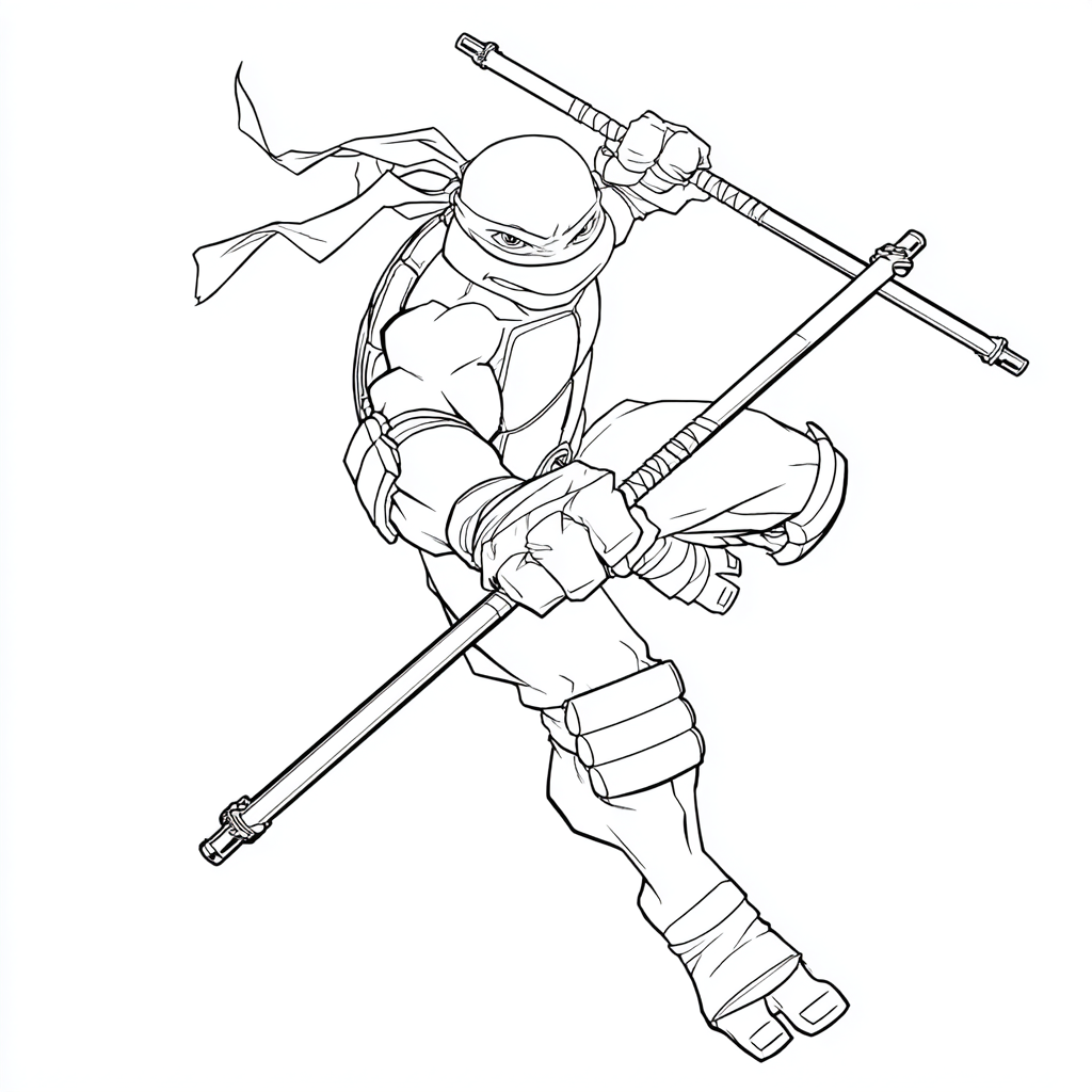 Ninja Turtle coloring page – Michelangelo Nunchucks Clean Outl
